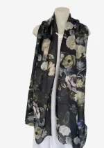 Navy Floral Silk Long Scarf FW-017