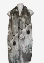 Crane Magnolia Grey Silk Long Scarf FW-506 - Image 2