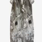 Crane Magnolia Grey Silk Long Scarf FW-506