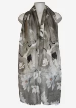 Crane Magnolia Grey Silk Long Scarf FW-506
