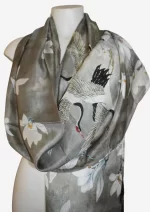 Crane Magnolia Grey Silk Long Scarf FW-506 - Image 3