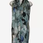 Duck Egg Floral Silk Long Scarf FW-901