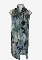 Duck Egg Floral Silk Long Scarf FW-901