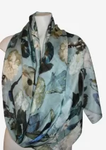 Duck Egg Floral Silk Long Scarf FW-901 - Image 2