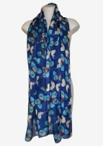 Navy Butterfly Silk Long Scarf FW-922