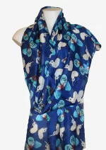 Navy Butterfly Silk Long Scarf FW-922 - Image 2