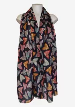 Navy Mosaic Silk Long Scarf FW-925