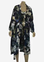 Navy Floral Silk Robe Jacket (Free Size) HAB-17 - Image 3