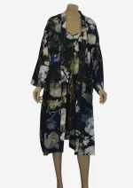 Navy Floral Silk Robe Jacket (Free Size) HAB-17 - Image 2