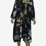 Navy Floral Silk Robe Jacket (Free Size) HAB-17