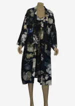 Navy Floral Silk Robe Jacket (Free Size) HAB-17