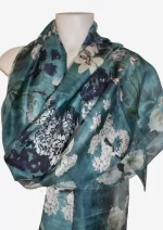 Blue Blossom Cascade Silk Long Scarf Kate-09 - Image 2