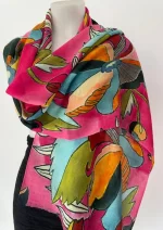 Magenta Bloom Merino Wool Printed Scarf