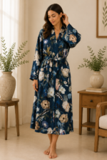 Navy Floral Modal Robes/ Kimonos (Free Size) HAB-017