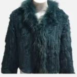 Rabbit Knitted With Raccoon Trimming Coat/Jacket Teal
