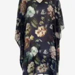 Midnight Bloom Navy Silk Kaftan FW-904