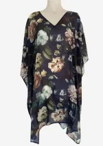 Midnight Bloom Navy Silk Kaftan FW-904