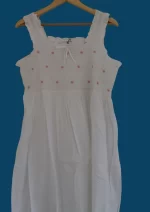 SN-277 White Cotton Embroidery Nightie (Pink Rose Bud)