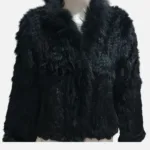 Rabbit Knitted With Raccoon Trimming Coat/Jacket Black