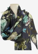 Navy Floral Silk Long Scarf FW-017 - Image 2
