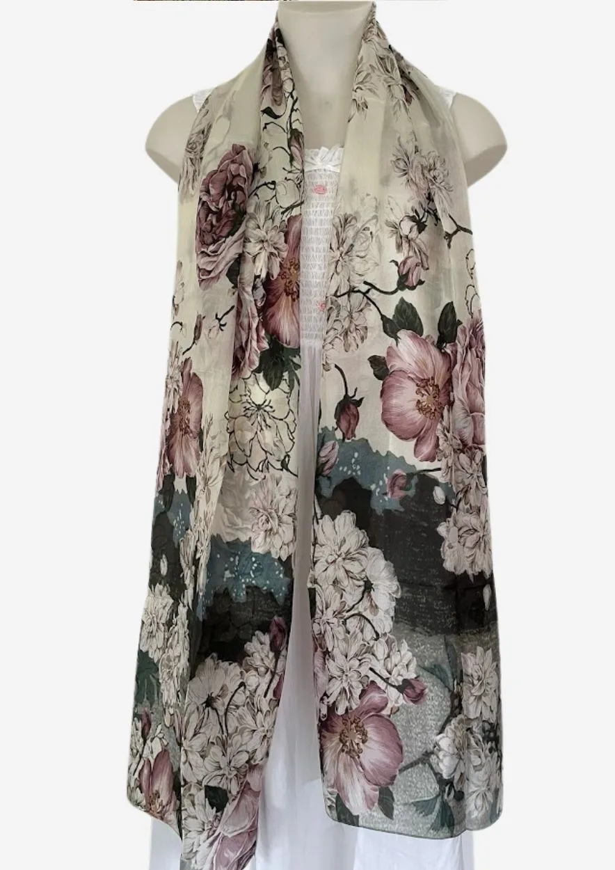 60 Dusky Bloom Silk Long Scarf Kate-07 - Image 1