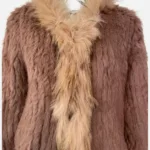 Rabbit Knitted With Raccoon Trimming Coat/Jacket Pink Ostrich Colour