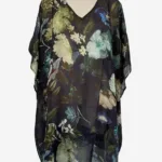 Navy Floral Silk Kaftan HAB-017