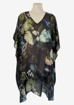 Navy Floral Silk Kaftan HAB-017