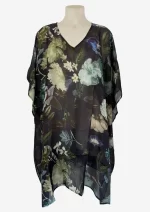 Navy Floral Silk Kaftan HAB-017 - Image 2