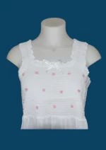 SN-277 White Cotton Embroidery Nightie (Pink Rose Bud) - Image 2