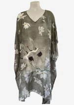 Crane Magnolia Grey Silk Kaftan FW-506