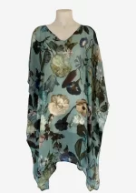 Duck Egg Floral Silk Kaftan FW-901