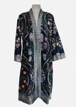 Blooming Aura Navy Velvet  Robe Jacket/ Kimono - Image 3