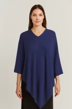 Cashmere Wool Poncho Navy