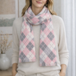 Blush Argyle Merino Wool Printed Scarf
