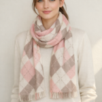 Blush Argyle Merino Wool Printed Scarf