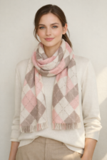 Blush Argyle Merino Wool Printed Scarf