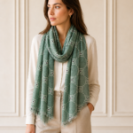 Sage Lattice Merino Wool Printed Scarf