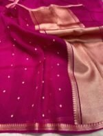 Pure Kora Silk Handloom Banarasi Saree Pink - Image 4